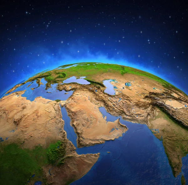 Superfície Planeta Terra Vista Satélite Focado Oriente Médio Mapa Físico — Fotografia de Stock