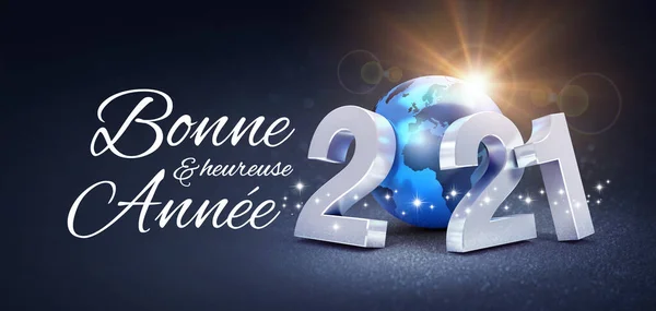Šťastný Nový Rok Pozdrav Francouzském Jazyce Stříbrné Datum 2021 Složené — Stock fotografie