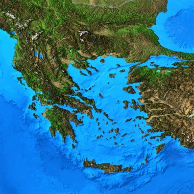 Physical map of Greece. Detailed flat view of the Planet Earth and its landforms. 3D illustration - Elements of this image furnished by NASA clipart