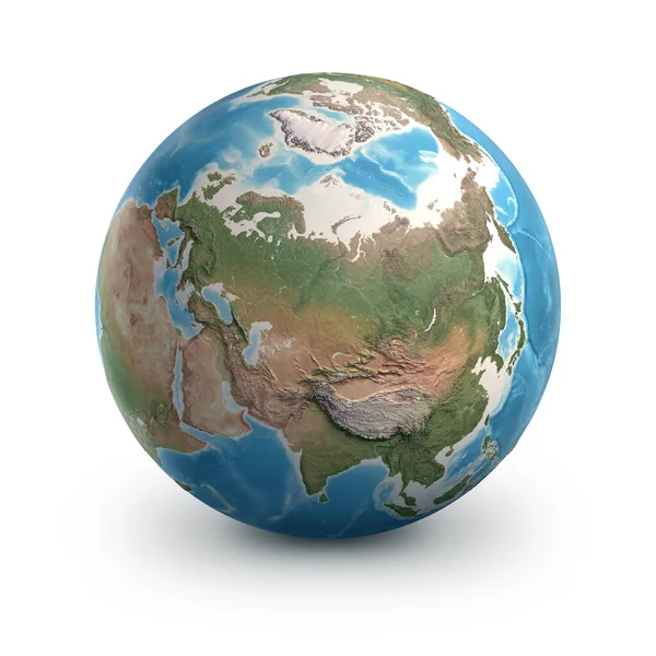 Planet Earth Globe Isolated White Geography World Space Focused Russia — Stock Photo, Image