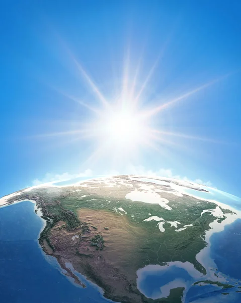 Sun Shining High Detailed View Planet Earth Focused North America — Stock Photo, Image