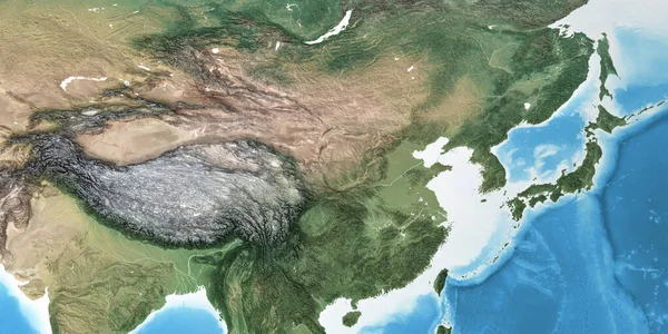 Physical Map East Asia China High Resolution Details Flattened Satellite — Stock Photo, Image