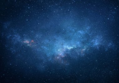 Uzay boşluğunda parlayan yıldız kümeleri. Gece gökyüzü, parlak yıldızlar ve nebulalar. Evrenin Parçası.