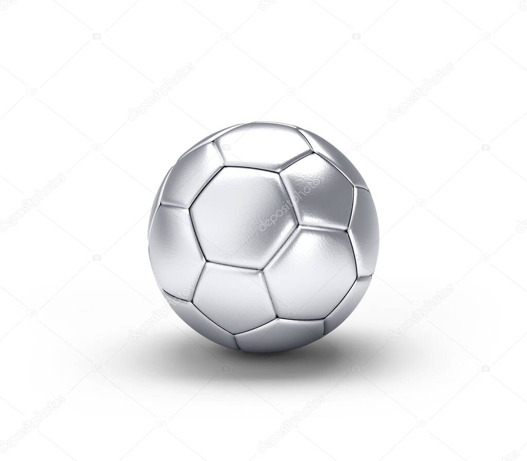 Silver soccer ball isolated on white background. 3D illustration.