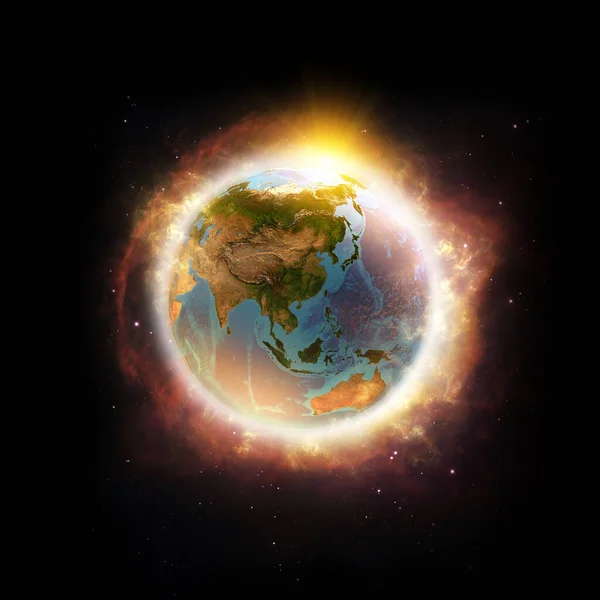 宇宙から示された世界の終わりである惑星地球の地球温暖化 3D 宇宙から示された世界の終わりである惑星地球の地球温暖化 3D