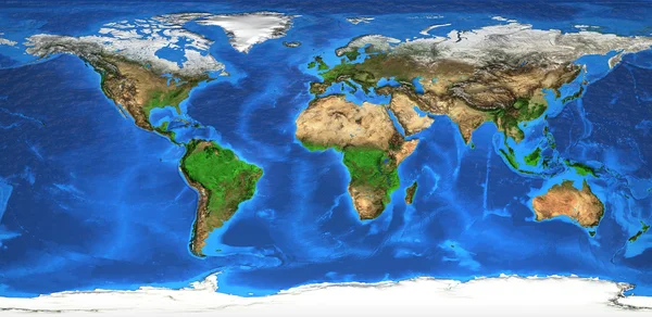 उच्च संकल्प विश्व मानचित्र और लैंडफॉर्म — स्टॉक फ़ोटो, इमेज