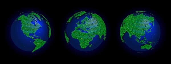 Elektronische wereld 3 globes — Stockvector