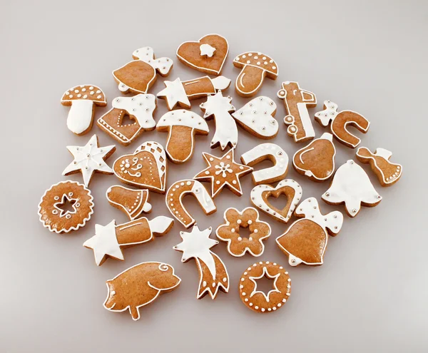 Christmas gingerbread handmade with white icing — Stock Photo, Image