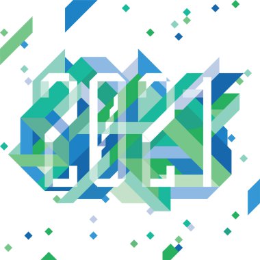 Yeni yıl için mavi ve yeşil tonlarında 2021 geometrik kompozisyon