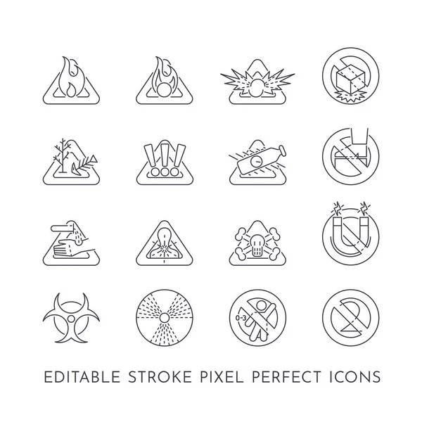 Ensemble Icônes Parfaites Pixel Course Modifiable Sur Thème Des Dangers — Image vectorielle