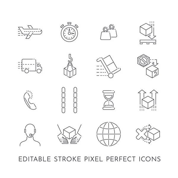 Conjunto Ícones Perfeitos Pixel Curso Editável Para Entrega Transporte Pacotes — Vetor de Stock