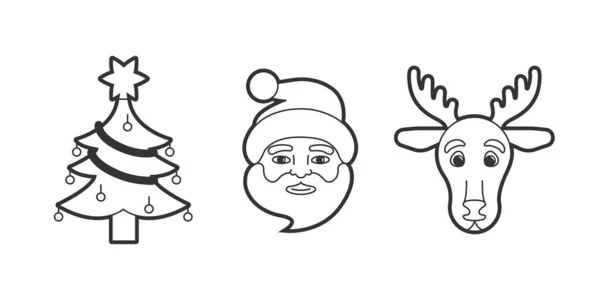 Christmas Tree Santa Claus Reindeer Icons Editable Strokes — Stock Vector