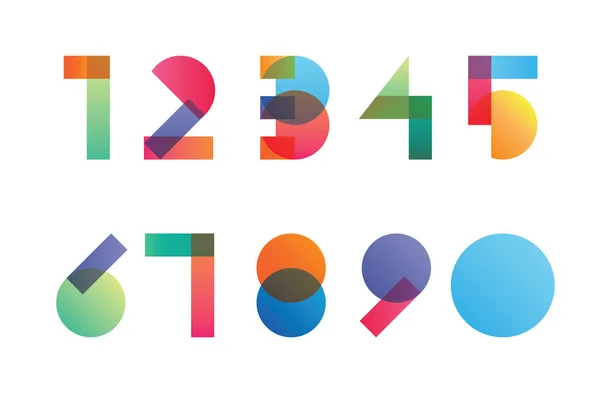 彩色梯度重叠的透明形状数字从1到0 — 图库矢量图片