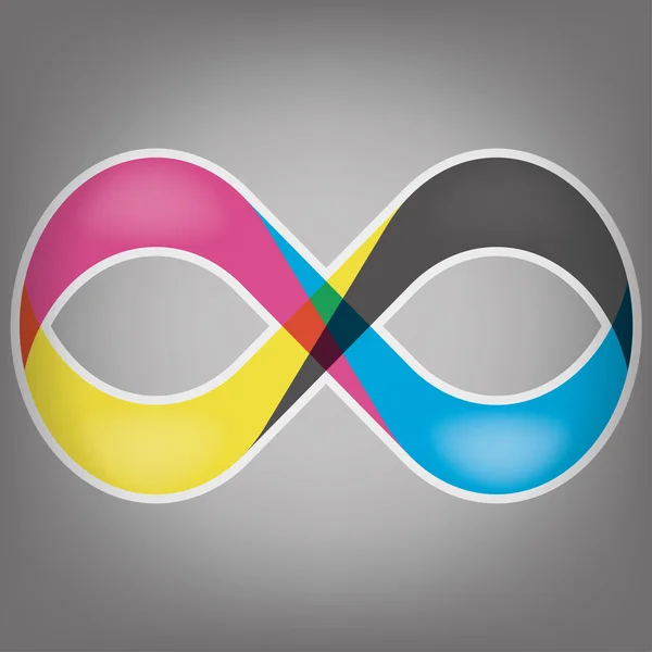 Infinity signe divisé en quatre couleurs qui sont CMJN — Image vectorielle