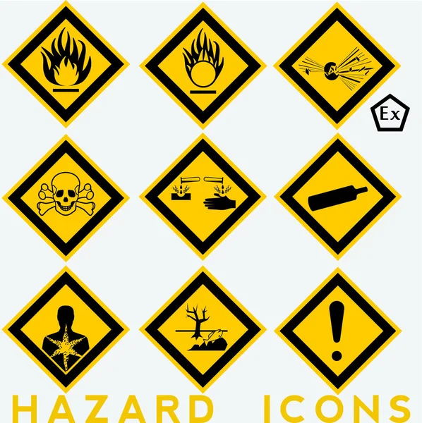Icone di pericolo: 9 e 1 simboli del pacchetto . Vettoriali Stock Royalty Free