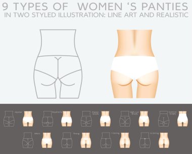 Underwear vector set: 9 types of women's panties clipart