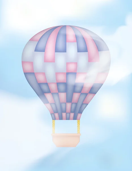 Hete luchtballon met roze en blauwe rechthoeken — Stockvector