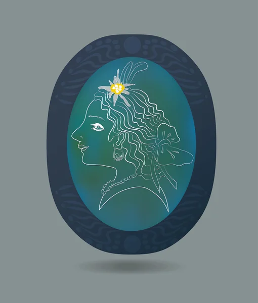 Cameo con ilustración de línea de dama — Vector de stock