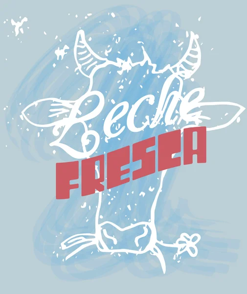 Leche Fresca skyltning i en ko huvud — Stock vektor