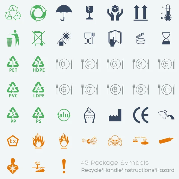 Collection of 45 Packaging Symbols — Stock Vector