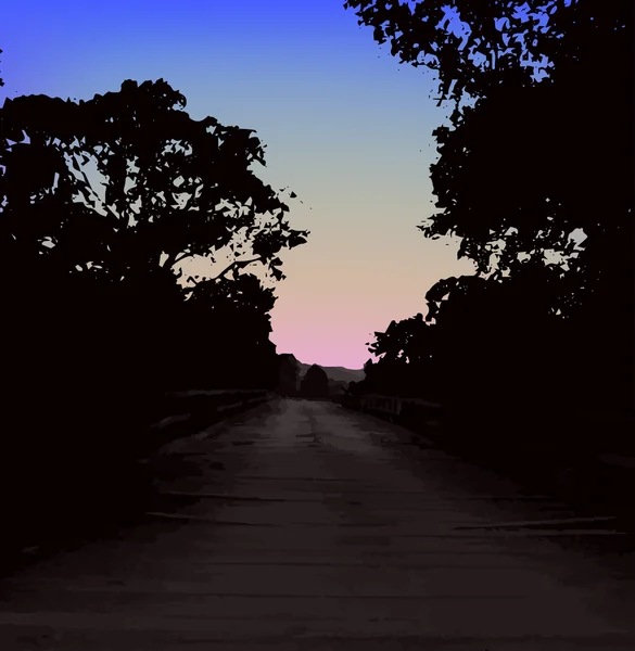 Illustration avec des pins au coucher du soleil — Image vectorielle