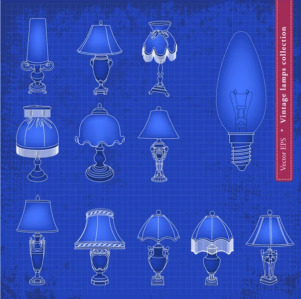 Vintage tabell lampa blueprint illustration set — Stock vektor