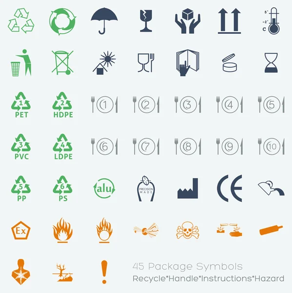 Collezione di 45 simboli di imballaggio Illustrazione Stock
