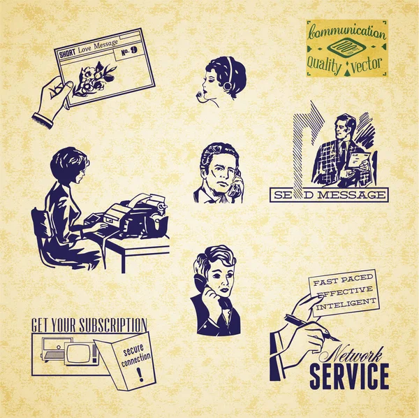 Juego de ilustración de comunicación Vintage Gráficos vectoriales