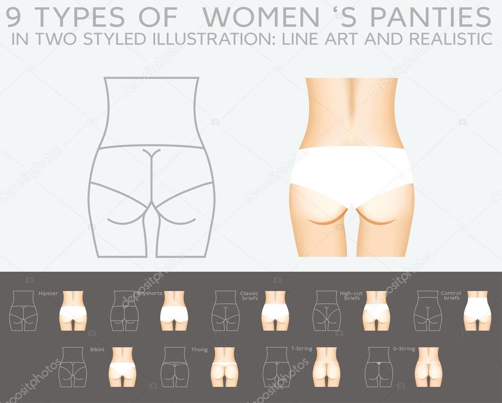 Underwear vector set: 9 types of women's panties