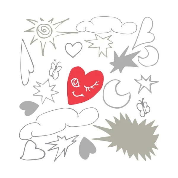 Whimsical set of Valentine 's Day elements — стоковый вектор