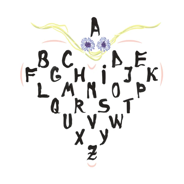 Letras del alfabeto en el corazón con flores — Vector de stock