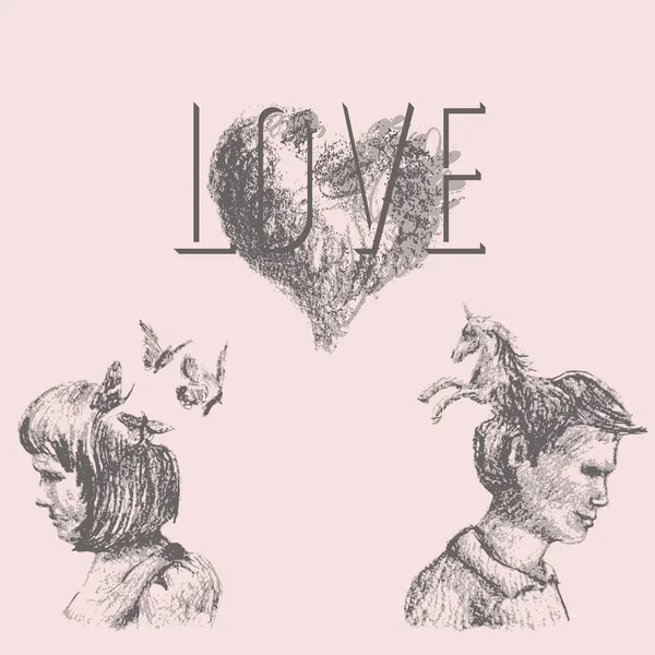 Desenho artístico do conceito de amor — Vetor de Stock