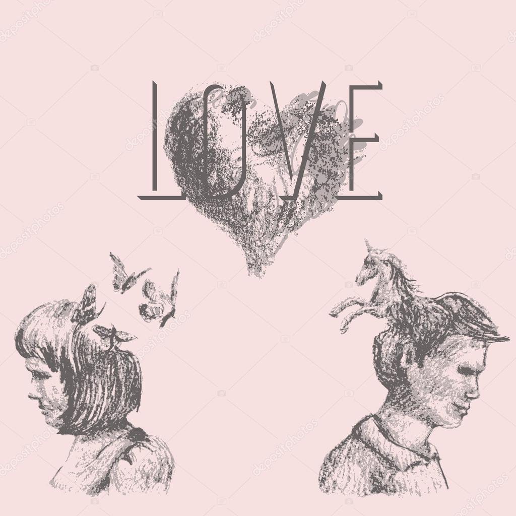 Artistic drawing of love concept