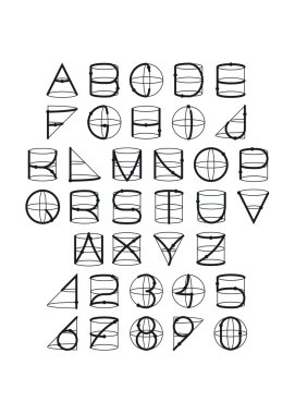 3D şekilleri dayalı ince çizgili yazı tipi