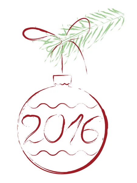Bauble hanging on a Christmas tree branch with the writing 2016 — Stock Vector