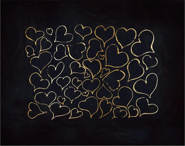 Золотые сердца на черном фоне — стоковый вектор