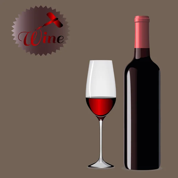 Un verre de vin rouge et une bouteille de logo de vin, vin rouge — Image vectorielle