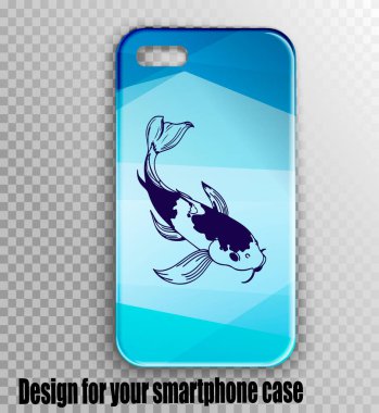 Zarif geometri tasarımı ve Japon sazan resmi olan akıllı telefon kılıfı. Akıllı telefonu çalıştır.