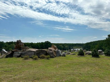 Sıra dışı kaya oluşumları ve süs ağacıyla sahne taşı parkı, Ukrayna 'nın Harkiv kenti yakınlarında doğal bir cazibe merkezi.