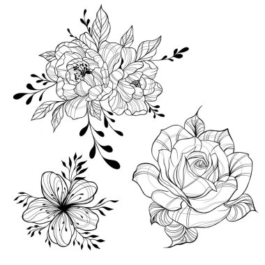 Minimalist El Çizimi Botanik Skeç Koleksiyonu. Çok yönlü tek renkli botanik seti çok çeşitli dekoratif ve ticari projeler için idealdir