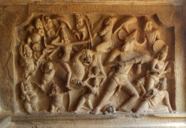 Mamallapuram, Tamilnadu, Hindistan 'daki Antik Taş Heykeller