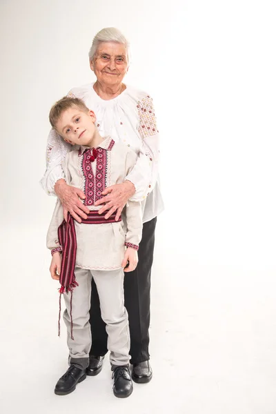 Grandmother with grandson. Grandmother hugging her grandson. — Stock Photo, Image