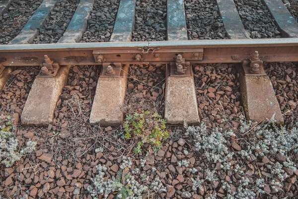 Spoorweg. De spoorstaven en dwarsliggers. — Stockfoto