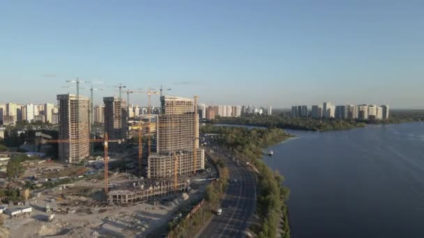 Épület Többszintes Lakások Építése Ukrajnában Kijevben Légi Felvétel — Stock videók