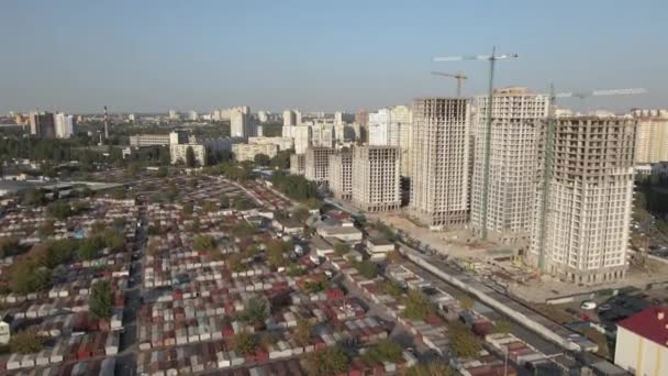 Nowy Budynek Budowa Wielopiętrowych Apartamentów Ukraina Kijów Widok Lotu Ptaka — Wideo stockowe