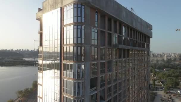 Nuevo Edificio Construcción Apartamentos Varios Pisos Ucrania Kiev Vista Aérea — Vídeos de Stock