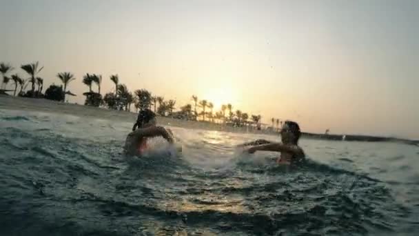 Sea Women Splash Water Each Other Sea — Stock Video