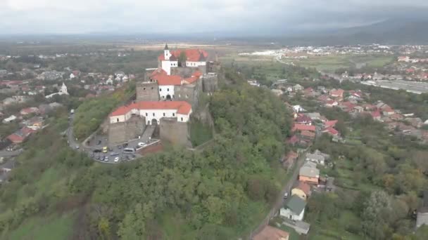Kale Palanok Kalesi Mukachevo Ukrayna Hava Görünümü — Stok video
