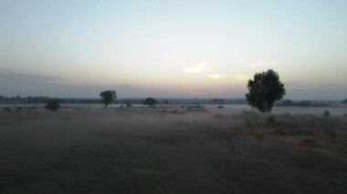 Manzara. Şafakta Steppe. Ukrayna. Hava görünümü.