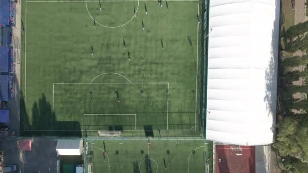 Voetbalveld Het Voetbalveld Waar Spelers Spelen Luchtzicht — Stockvideo